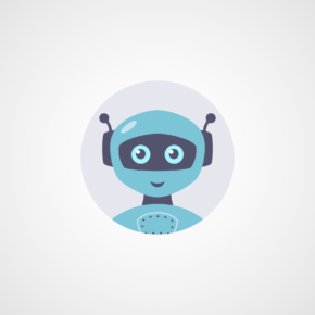 Vector robot flat icon. Cute symbol in circle isolated on white background. Cyber technologies and artificial intelligence themes.